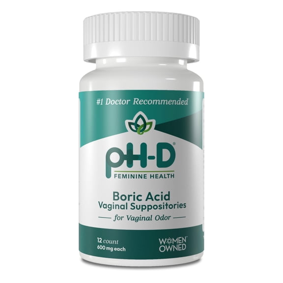 pH-D Feminine Health Support - 600 mg Boric Acid Suppositories - Woman Owned - for Vaginal Odor Use - 36 Count