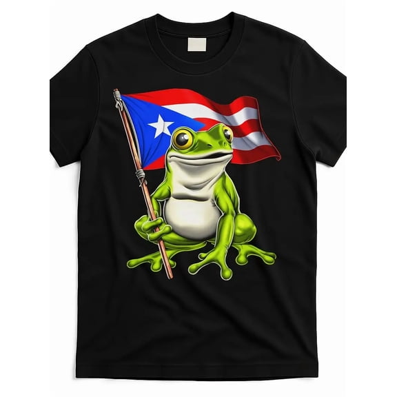 Boricua Coqui Frog Puerto Rico Flag Men Short Sleeve Cotton Pride T-Shirt