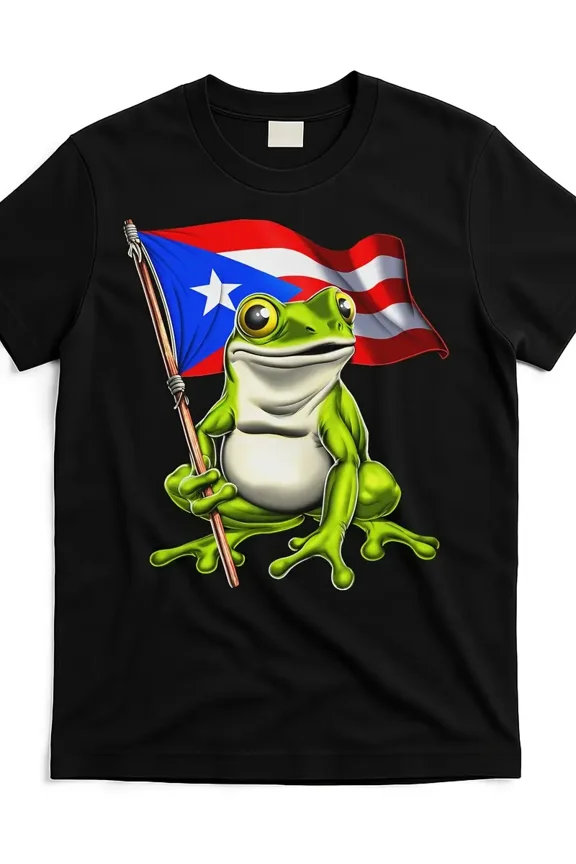 Boricua Coqui Frog Puerto Rico Flag Men Short Sleeve Cotton Pride T-Shirt