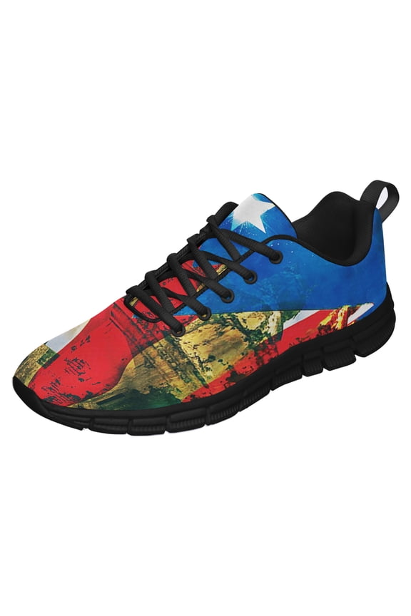 Boricua Puerto Rico Shoes for Men Women Running Shoes Lightweight Walking Sneakers Mesh Athletic Sport Shoes Black Size 3.5