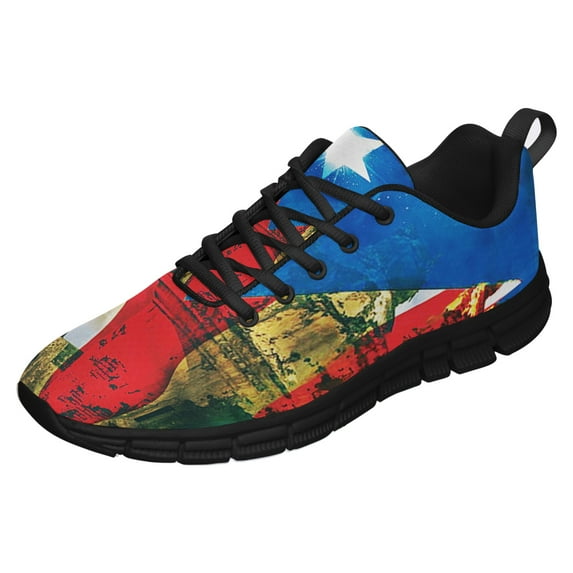 Boricua Puerto Rico Shoes for Men Women Running Shoes Lightweight Walking Sneakers Mesh Athletic Sport Shoes Black Size 4.5