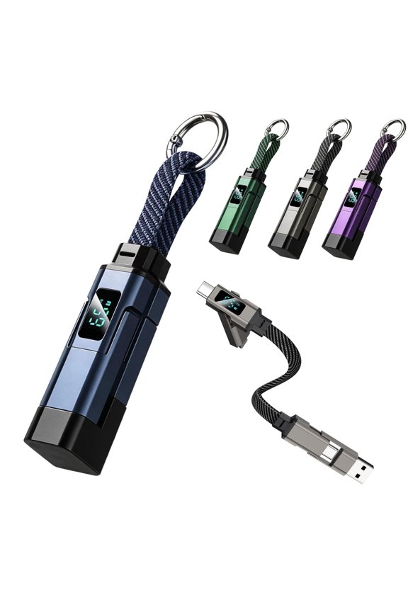 4-in-1 Smart Digital Display Keychain, Portable 65W Fast Multi Charging Cord, Perfect for Travel & Daily Use