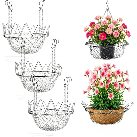 Borikise Adjustable Planter Insert, Heavy Duty Metal Plant Riser with Chain Hooks, Height Adjustable Pot Filler for Deep Planters & Garden Use