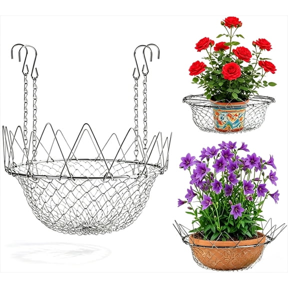 Borikise Adjustable Planter Insert, Heavy Duty Metal Plant Riser with Chain Hooks, Height Adjustable Pot Filler for Deep Planters & Garden Use