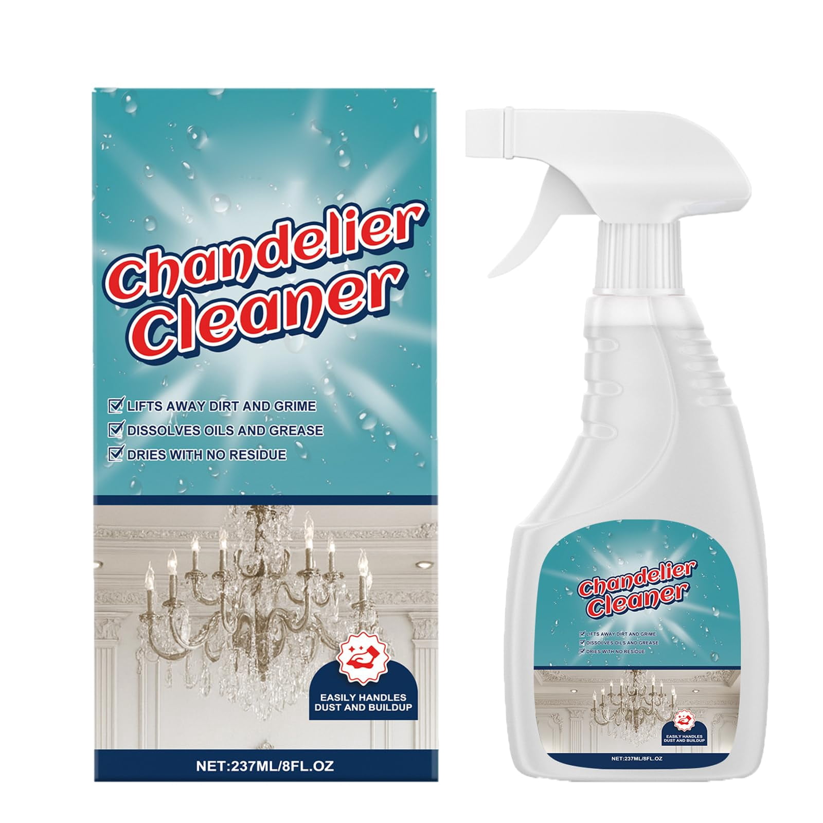 Borikise Chandelier Cleaning & Care Spray, Easy Spray Care Solution for Glass Chandeliers, Restores Shine & Clarity for Ceiling Lights & Fixtures