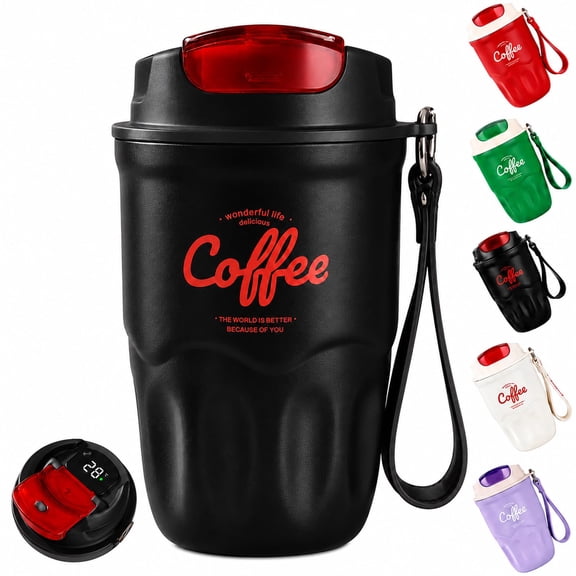 Borikise Coffee Vacuum Flask with Smart LED Temperature Display and Leak-Resistant Lid for Office and Commute Daily Use