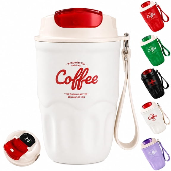 Borikise Coffee Vacuum Flask with Smart LED Temperature Display and Leak-Resistant Lid for Office and Commute Daily Use
