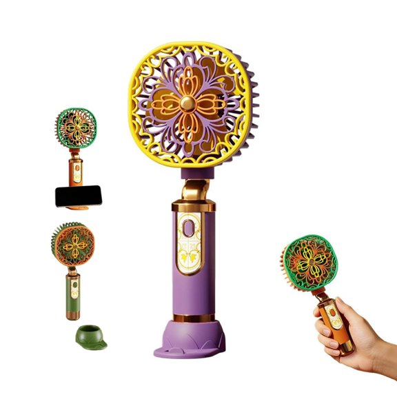 Borikise Portable Floral Mini Fan With Phone Stand, Lightweight Retro Floral Personal Small Cooling Fan for Outdoor Travel