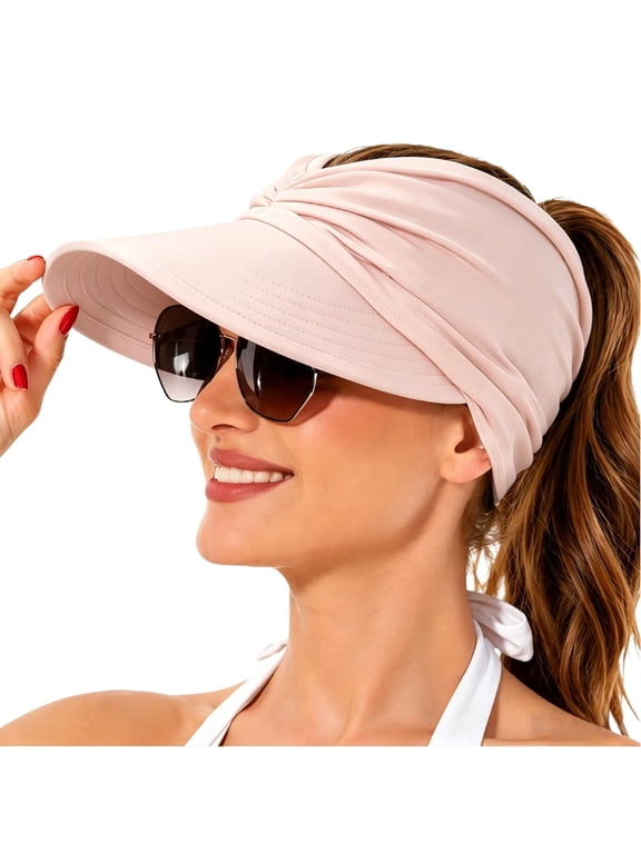 Women's UPF 50+ Sun Visor Ponytail Hat Open Top Breathable Hollow Cutout Visor for Women Jogging and Gardening