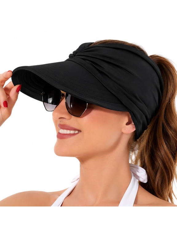 Women's UPF 50+ Sun Visor Ponytail Hat Open Top Breathable Hollow Cutout Visor for Women Jogging and Gardening