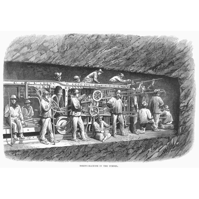 Boring Tunnel 1869. Nboring Machine Used In The Construction Of The