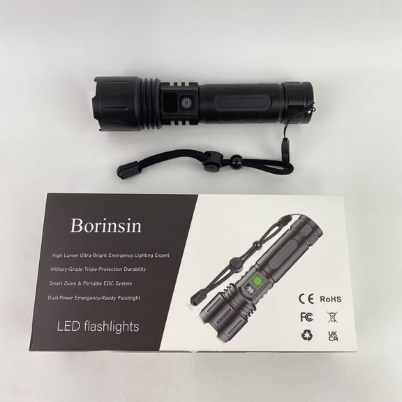 Borinsin LED flashlights, LED EDC Flashlights High Lumens,Bright, Zoomable, Waterproof, Powerful, Emergency Tactical LED Flashlights for Home and 5 Modes, Flashlight for Camping GearHikingWalking
