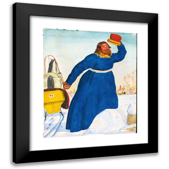 Boris Kustodiev 20x23 Black Modern Framed Museum Art Print Titled - The Coachman (1920)