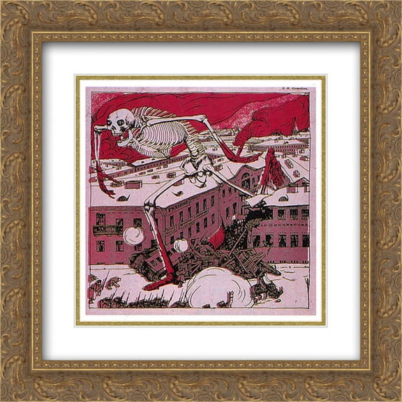 Boris Kustodiev 2x Matted 20x20 Gold Ornate Framed Art Print 'Moscow. Introduction. Picture from the magazine Vampire'