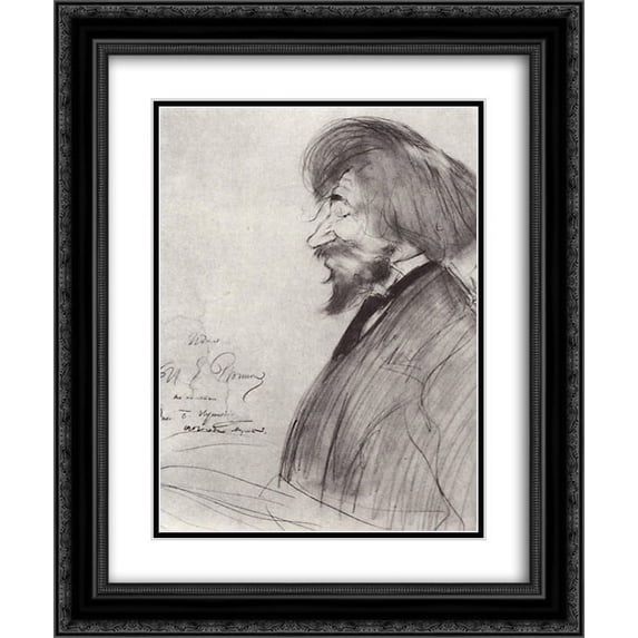 Boris Kustodiev 2x Matted 20x24 Black Ornate Framed Art Print 'Portrait of Ilya Repin '