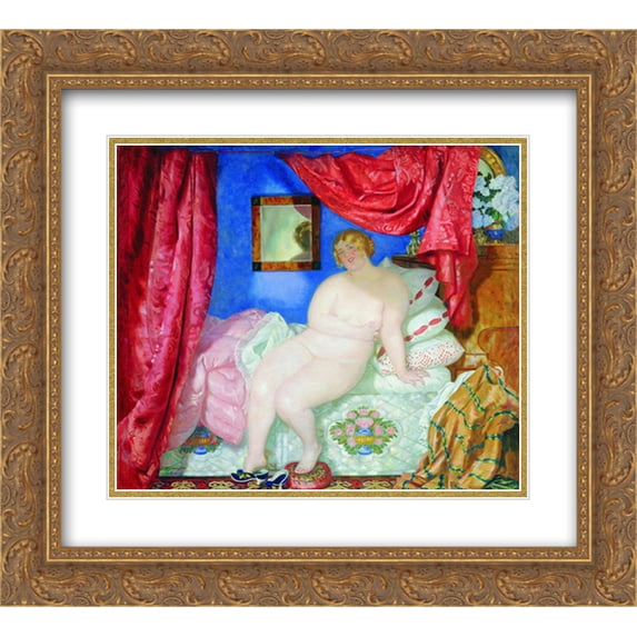 Boris Kustodiev 2x Matted 22x20 Gold Ornate Framed Art Print 'Beauty'