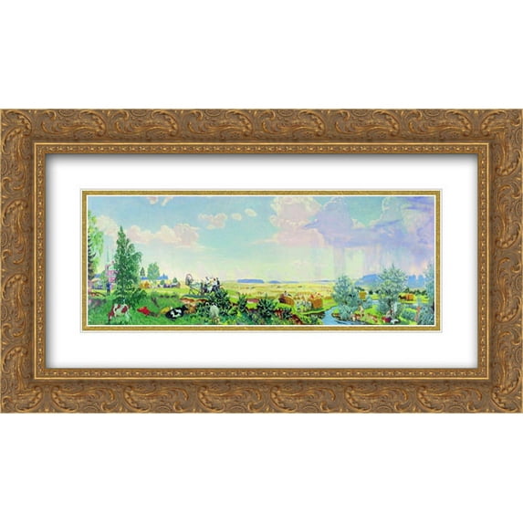Boris Kustodiev 2x Matted 24x14 Gold Ornate Framed Art Print 'Summer (A trip to the Terem)'