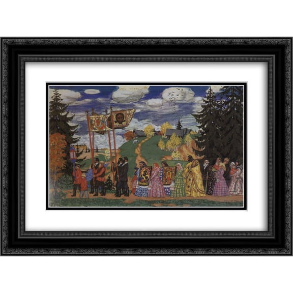 Boris Kustodiev 2x Matted 24x18 Black Ornate Framed Art Print 'Easter Procession '