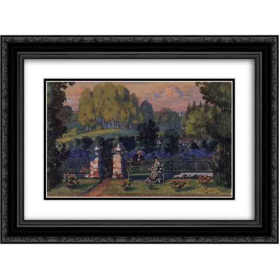 Boris Kustodiev 2x Matted 24x18 Black Ornate Framed Art Print 'Scetch for Ostrovsky's Wolves and Sheep'