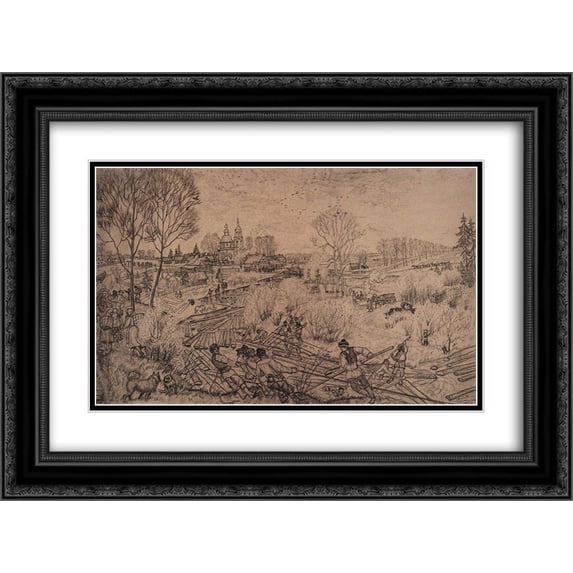 Boris Kustodiev 2x Matted 24x18 Black Ornate Framed Art Print 'Spring'
