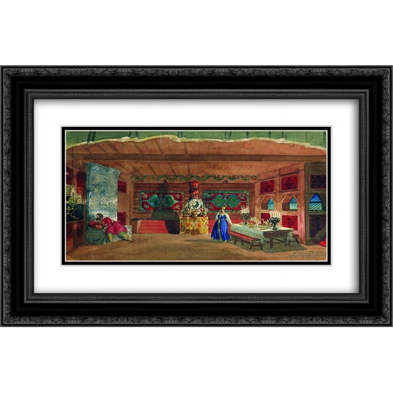 Boris Kustodiev 2x Matted 24x18 Black Ornate Framed Art Print 'Stage design for Nikolai Rimsky-Korsakov's opera the 'The Tsar's bride' '