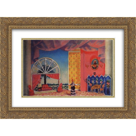 Boris Kustodiev 2x Matted 24x18 Gold Ornate Framed Art Print 'Scetch At Kupavina's house for Ostrovsky's Wolves and Sheep'