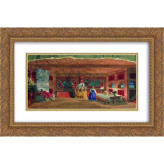 Boris Kustodiev 2x Matted 24x18 Gold Ornate Framed Art Print 'Stage design for Nikolai Rimsky-Korsakov's opera the 'The Tsar's bride' '