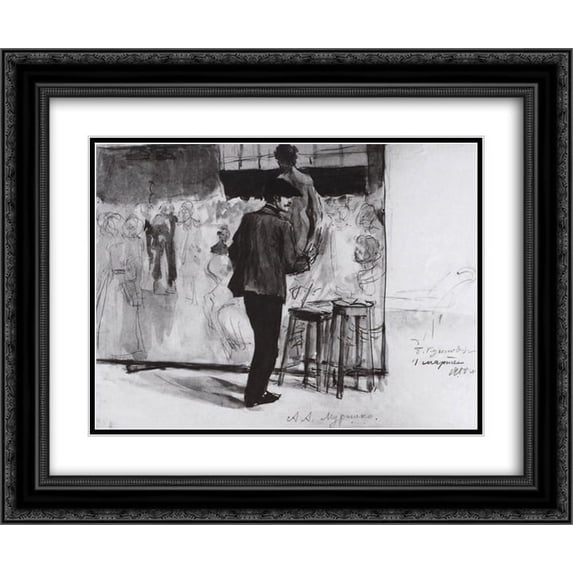 Boris Kustodiev 2x Matted 24x20 Black Ornate Framed Art Print 'Alexander Murashko at work on a collective picture of the Model statement in the studio of Ilya Repin'