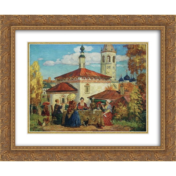 Boris Kustodiev 2x Matted 24x20 Gold Ornate Framed Art Print 'At the Old Suzdal'