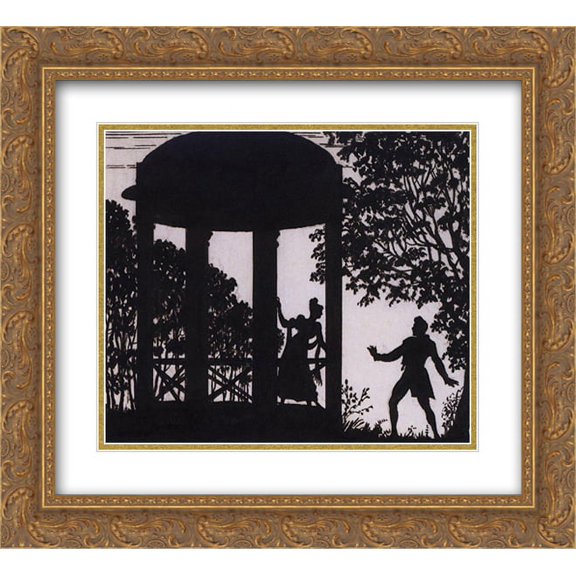 Boris Kustodiev 2x Matted 24x20 Gold Ornate Framed Art Print 'Date of Vladimir and Masha in the garden'
