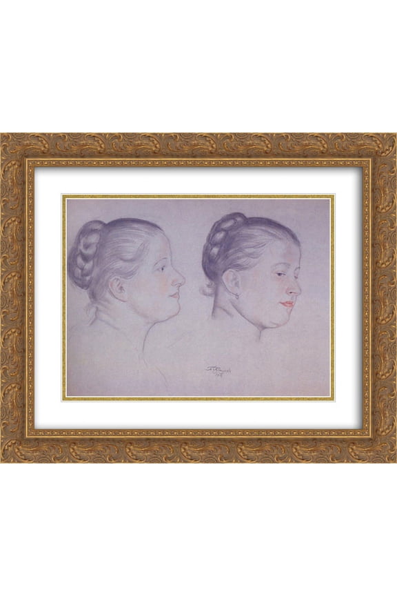 Boris Kustodiev 2x Matted 24x20 Gold Ornate Framed Art Print 'Two portraits of Annushka'