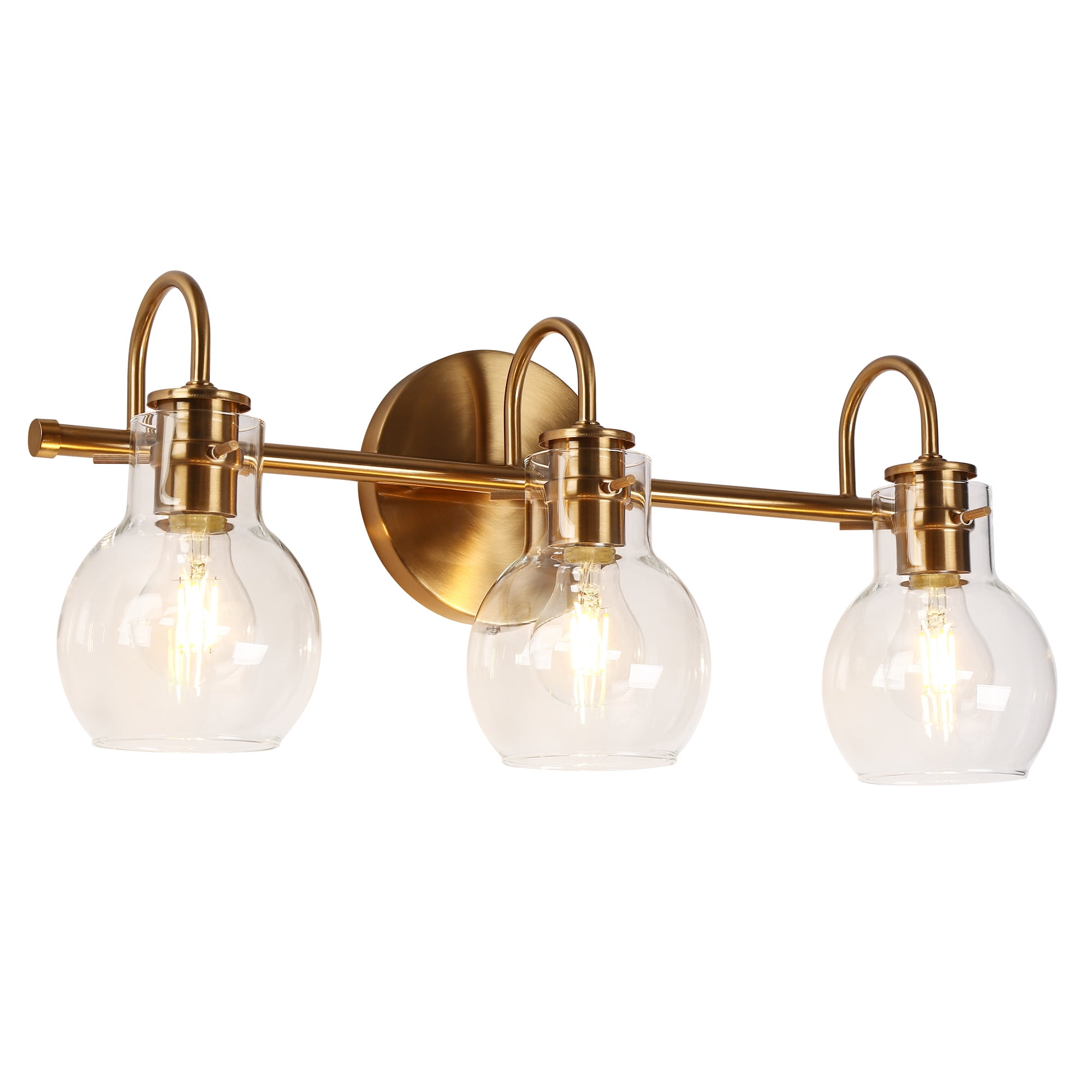 LNC Modern 3-Light Gold Vanity Light with Clear Globe Glass Shades, Bathroom Light