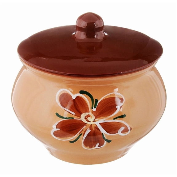 Borisovskaya Keramika Clay Baking Pot with Lid 44 fl oz (1300 ml) Ramekin with Lid Handmade Oven Cooking Pot Natural Red Clay Pot Clay Cookware Stoneware Bean Pot, Beige