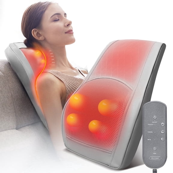 Neck & Back Massager with Heat — 3D Deep-Kneading Shiatsu Pillow, Gray— Gift for Mom & Dad