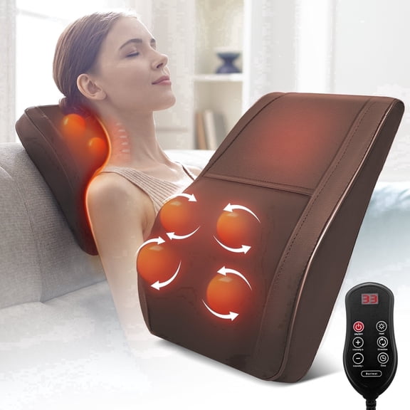 Neck & Back Massager with Heat — Shiatsu Deep-Kneading Massage Pillow, Black — Gift for Women & Men