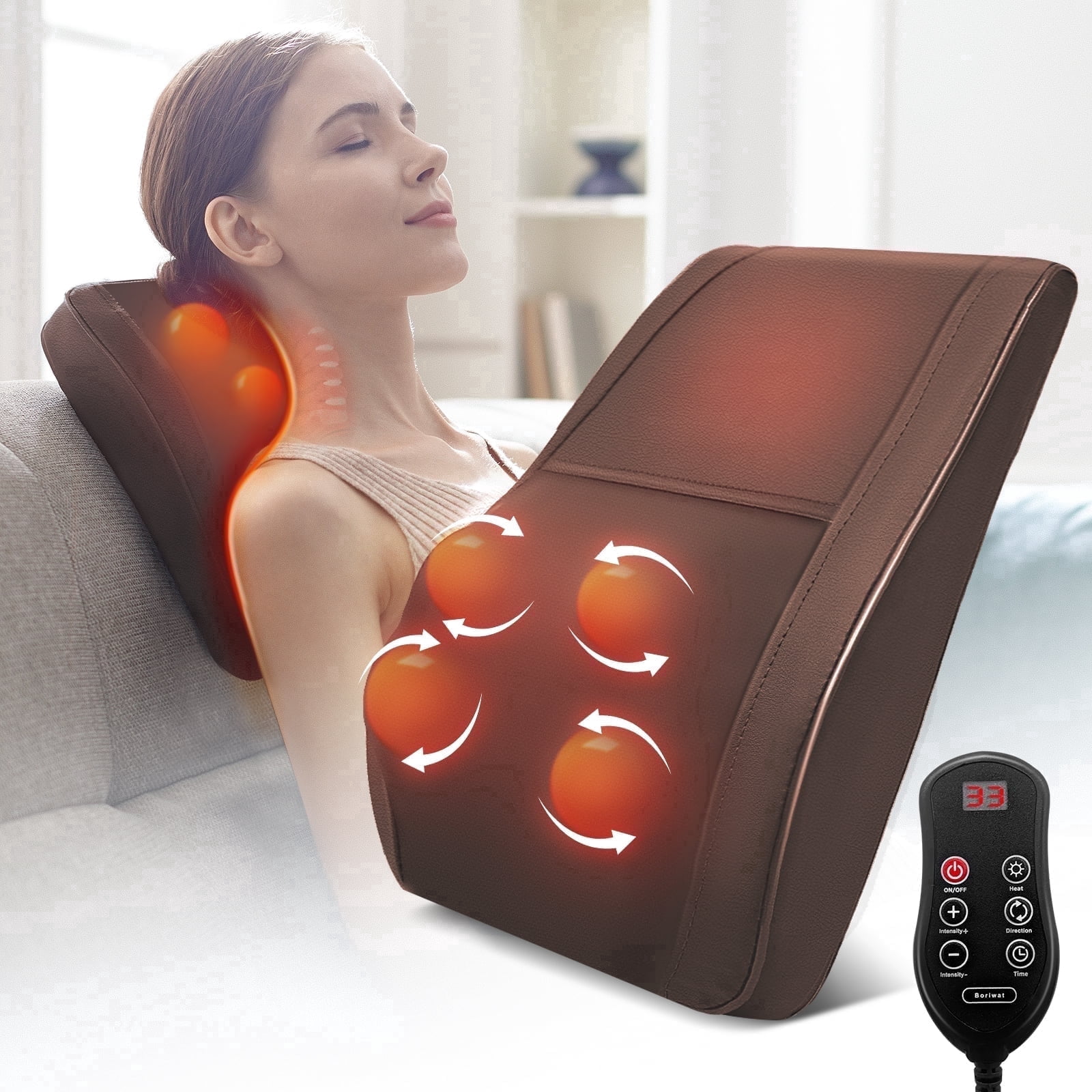 COSYSKY Neck & Back Massager with Heat — Shiatsu Deep-Kneading Massage Pillow, Black — Gift for Women & Men