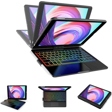 Boriyuan Keyboard Case for iPad 9th Generation/8th/7th Gen 10.2" - Multi-Touch Trackpad,7 Color Backlit, 360°Rotatable Smart Case with Touchpad Keyboard for iPad 10.2"/iPad Air 3/iPad Pro 10.5"– Black