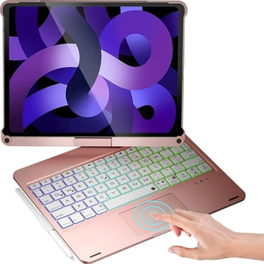 Boriyuan iPad Pro 11 inch Case with Keyboard, 360° Rotatable, Touch Pad Backlit Keyboard with Pen Holder, Compatible with iPad Air 5th Gen (2022), 4th Gen (2020)-Rose Gold