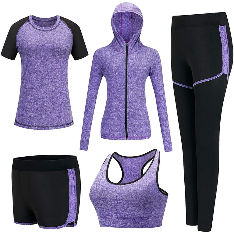 Workout Outfits for Women 5 Pieces Yoga Exercise Fitness Gym