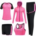 thumbnail image 1 of Borke 5pcs Workout Outfits for Women Athletic Sets Sport Suits Yoga Gym Fitness Exercise Clothes Jogging Tracksuits, 1 of 5