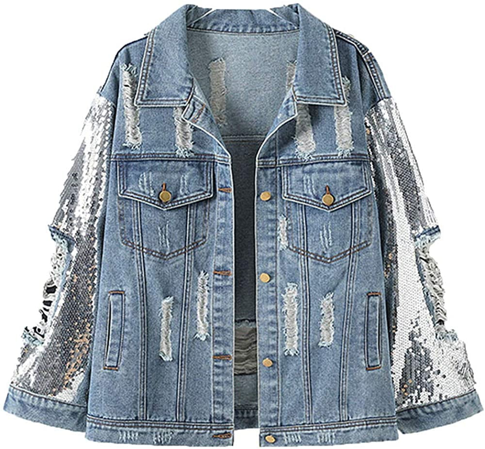 Sequin sleeve jean clearance jacket