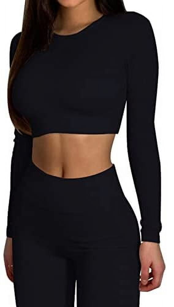 Borke Seamless Workout Outfits for Women 2 Piece Ribbed Long