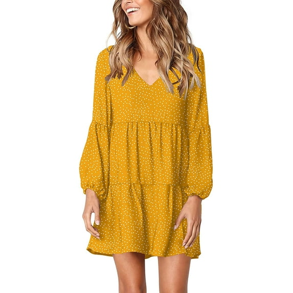 Borke Women Summer Tunic Dress V Neck Casual Loose Flowy Swing Shift Dresses