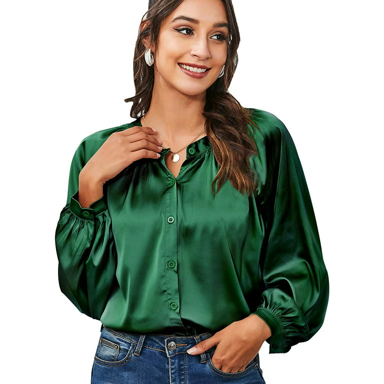 Miqieer Women's Silk Blouse Long Sleeve Lady Shirt Casual Office Work  Blouse Shirt Tops