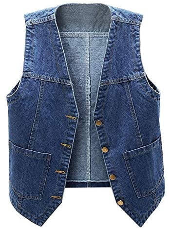 Borke Women's Sleeveless Denim Vest V Neck Button Down Jean Waistcoat ...