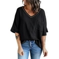 thumbnail image 1 of Borke Womens 2022 Spring Summer 3/4 Sleeve V Neck Casual Loose Tunic Tops Blouses, 1 of 11