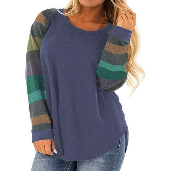 BorkeWomens Plus Size Tops Color Block Raglan Long Sleeve Shirts Casual Fall Crewneck Sweatshirts