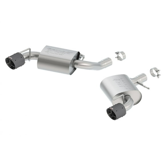 Borla 11922CF S-Type Axle-Back Exhaust System; 2.75 in.; Incl. Right And Left Hand Mufflers/Clamps/4.5 x 5.75 in. Carbon Fiber Round Tips; w/o NPP-Dual Mode Exhaust; Single Split Rear Exit;