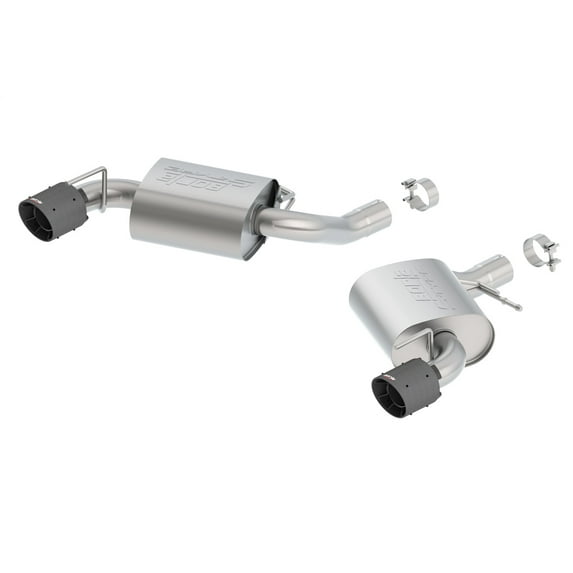 Borla 11922CFBA S-Type Axle-Back Exhaust System; 2.75 in.; Incl. Right And Left Mufflers/Clamps/4.5 x 5.75 in. Black Carbon Fiber Round Tips; w/o NPP-Dual Mode Exhaust; Single Split Rear Exit;
