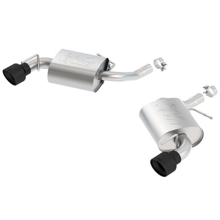 Borla 11929CB ATAK Axle-Back Exhaust System; 2.25 in. Into Muffler 2.75 in. Out; Incl. Mufflers/Hardware/4.5 in. Rolled AngleCut Black Ceramic Tips; w/o NPP Exhaust; Single Split Rear Exit;